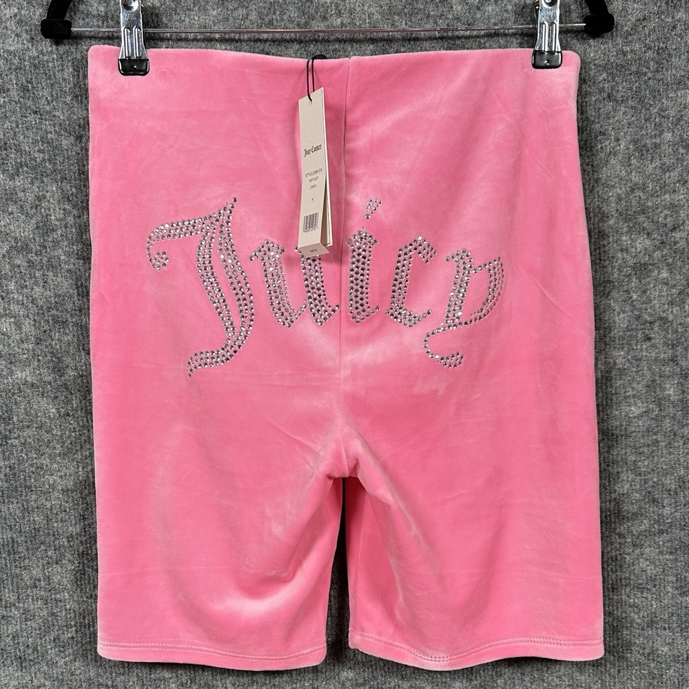 Juicy Couture Hot Hot Pink Velour Stretch Bike Shorts Women's M Studded Logo Y2K